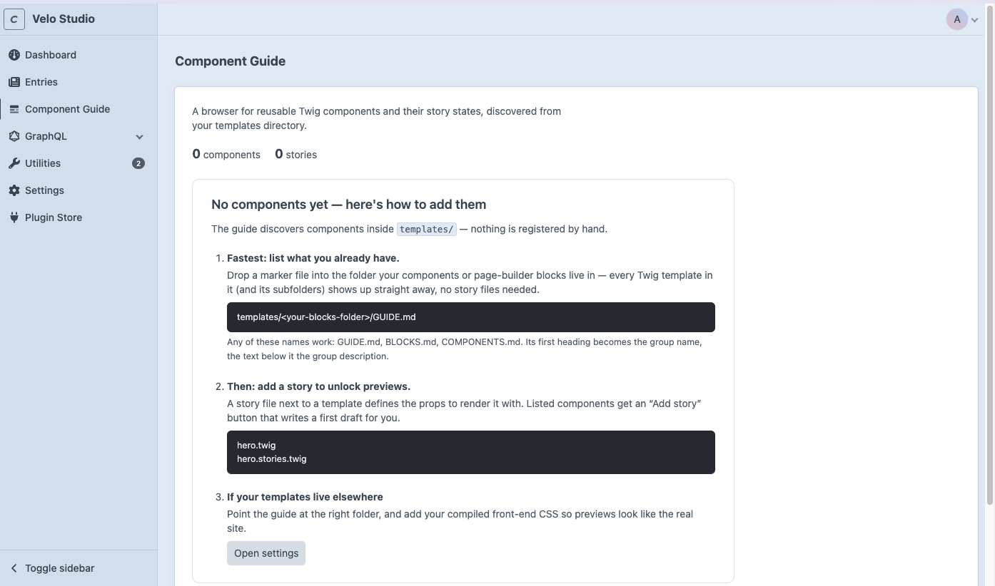 The onboarding panel shown before anything is configured